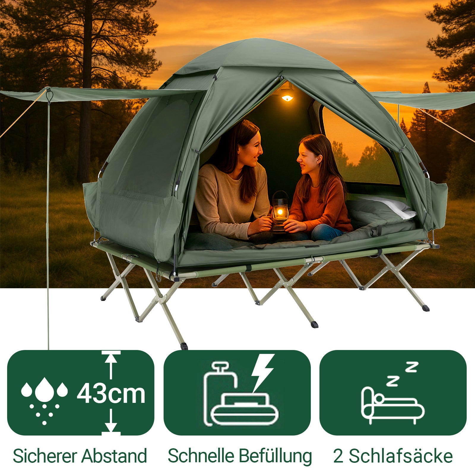 zelt mit feldbett SoBuy Campingzelt 7in1 Zelt 2 Personen Outdoor Feldbett Einzelzelt Grün 193x188x145cm OGS32-L-GR – SoBuy.de