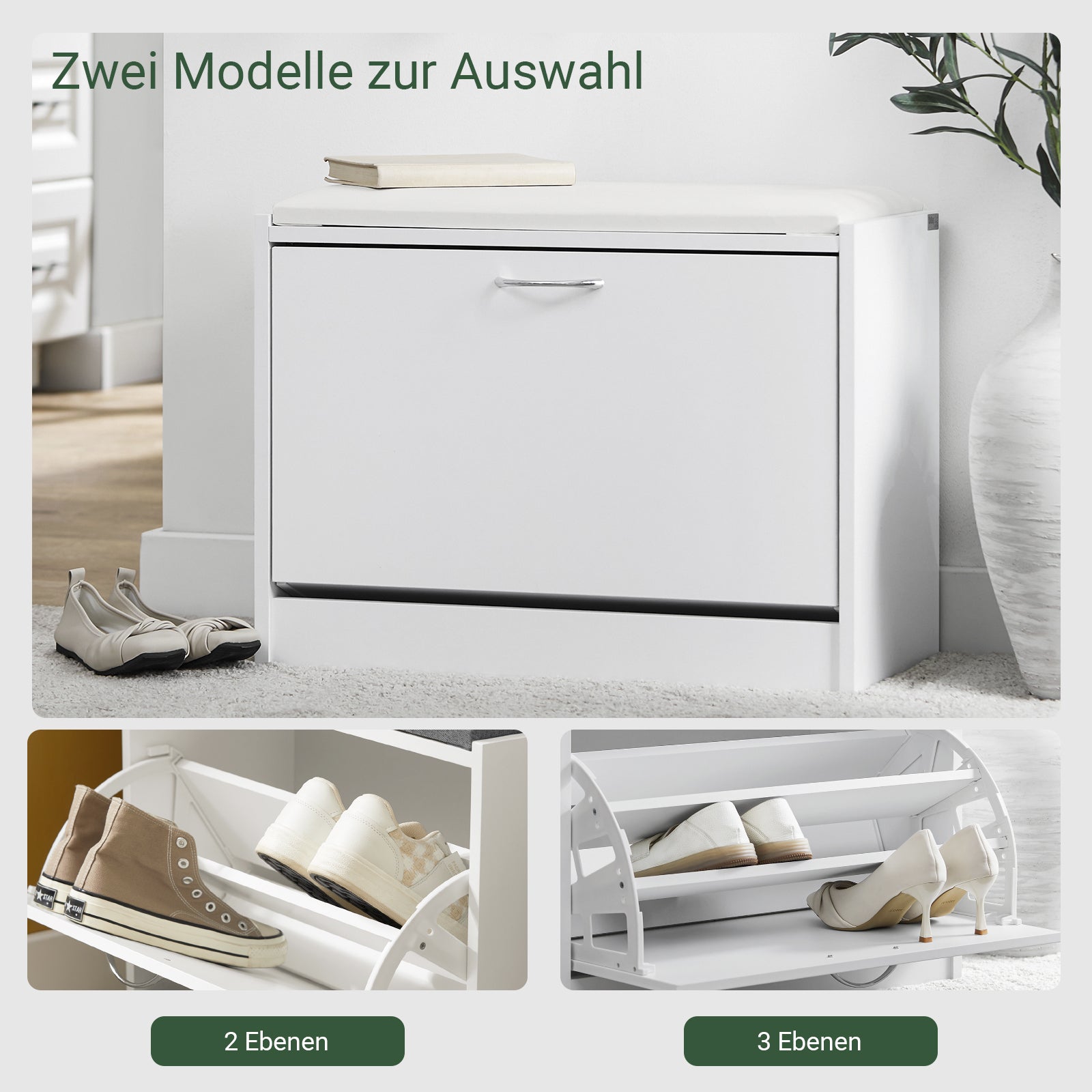 SoBuy | Schuhkipper | Schuhbank mit Schuhregal | Weiß | FSR16-W