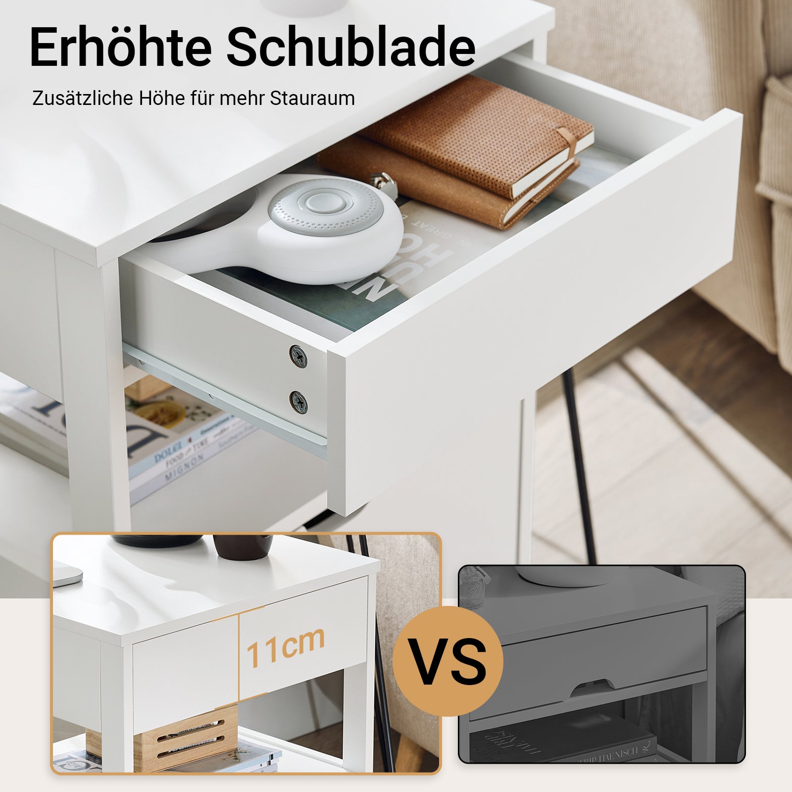 SoBuy Beistelltisch Nachttisch mit 2 Schubladen Weiß 45x55x38cm FRG258-II-W