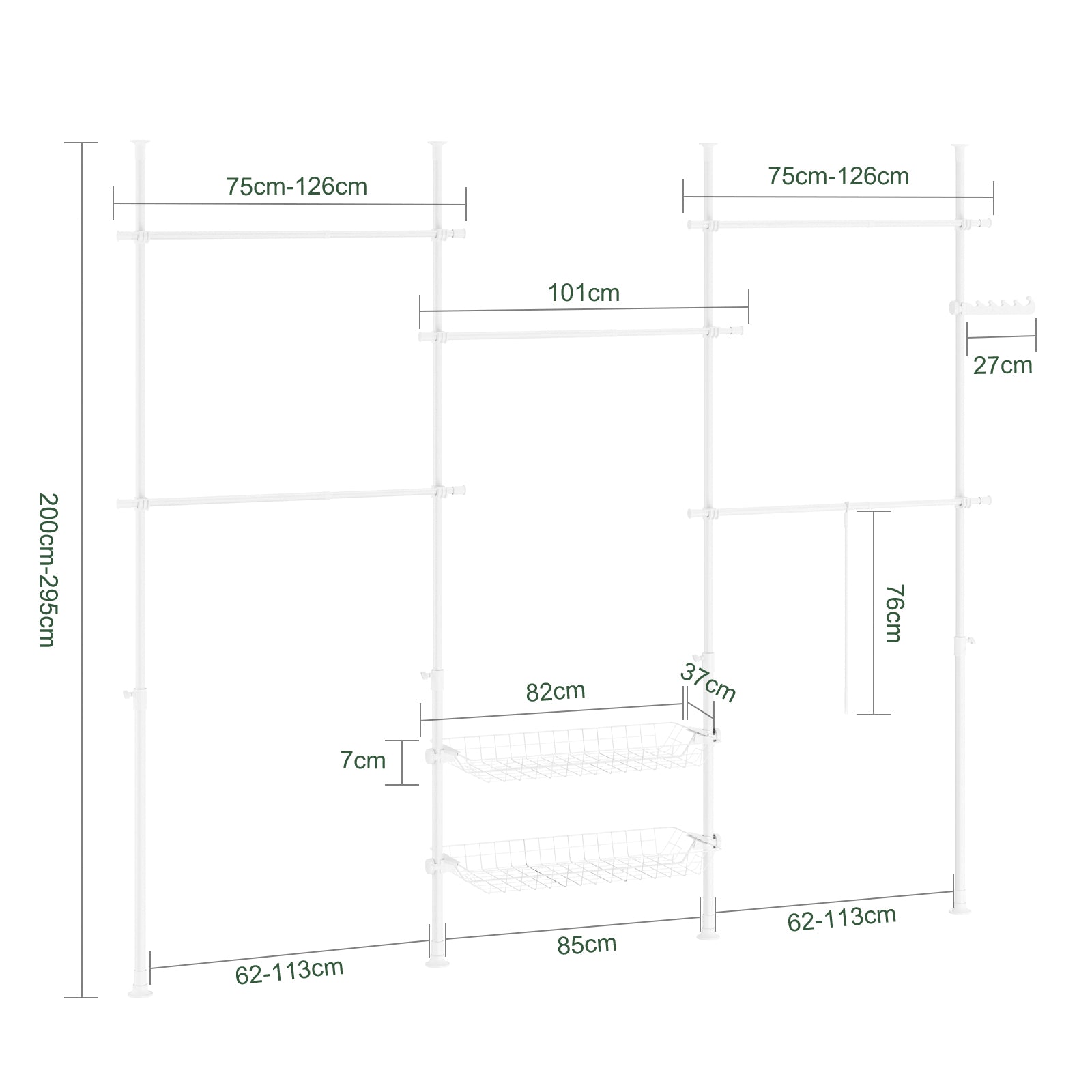 SoBuy | Teleskop Kleiderstange | Kleiderstangen System | Weiß | KLS04-II-W