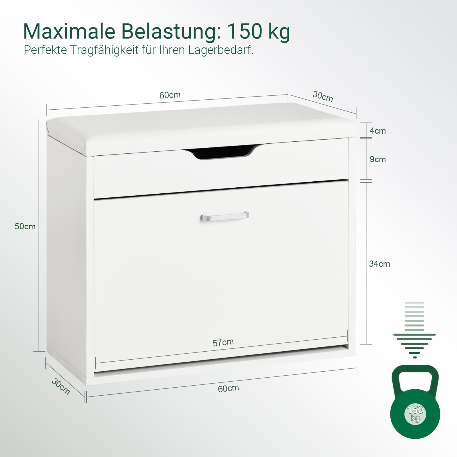 SoBuy | Schuhkipper | Schuhbank mit Sitzkissen | Sitzbank | Weiß | 60x50x30cm | FSR95-W