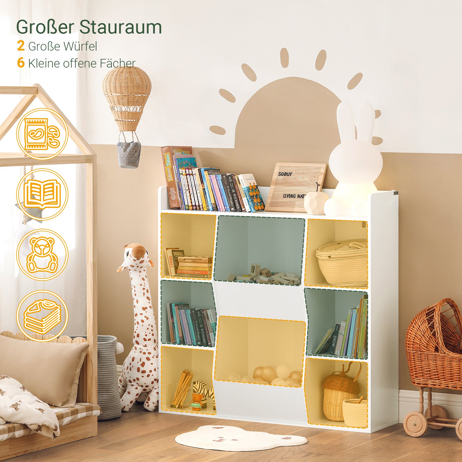 SoBuy | Kinderbücherregal | Spielzeugtruhe | Aufbewahrungsregal für Kinder | Weiß | KMB55-W