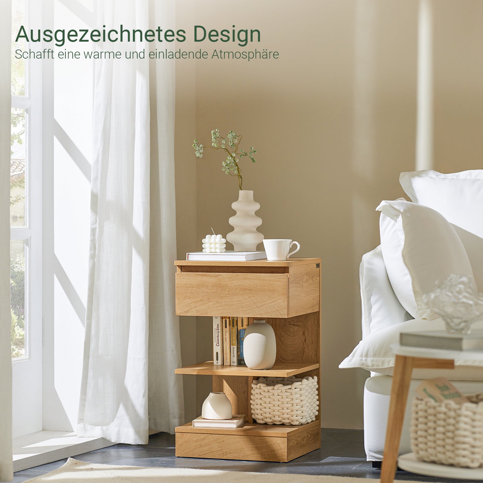 SoBuy | Nachttisch | Nachtschrank | Beistelltisch | Kommode Natur | FBT49-N
