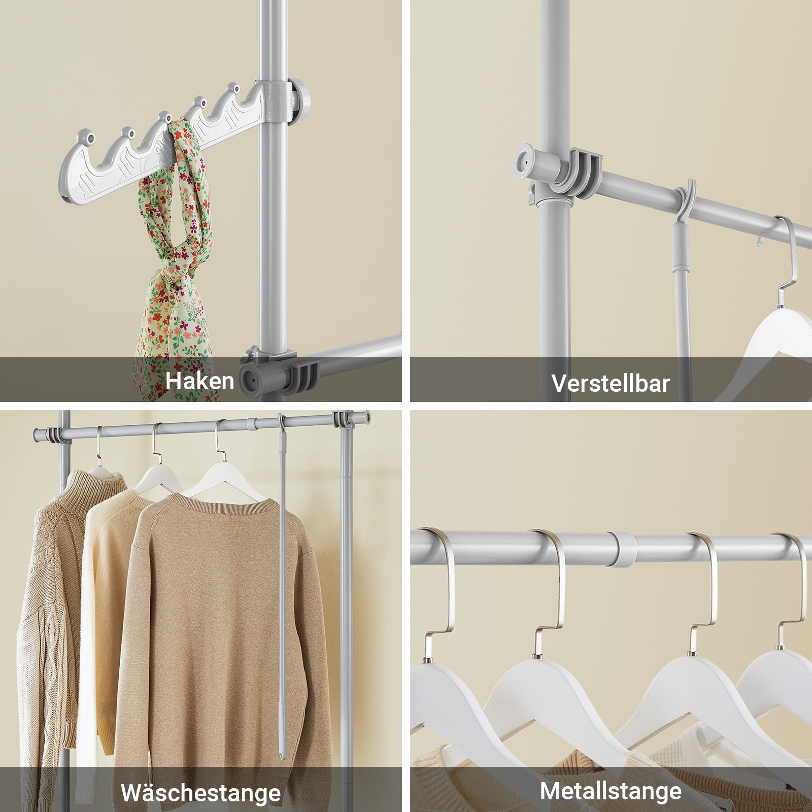 SoBuy | Teleskop Kleiderstange | Kleiderstangen System | Regalsystem | Hellgrau | KLS03-II-HG