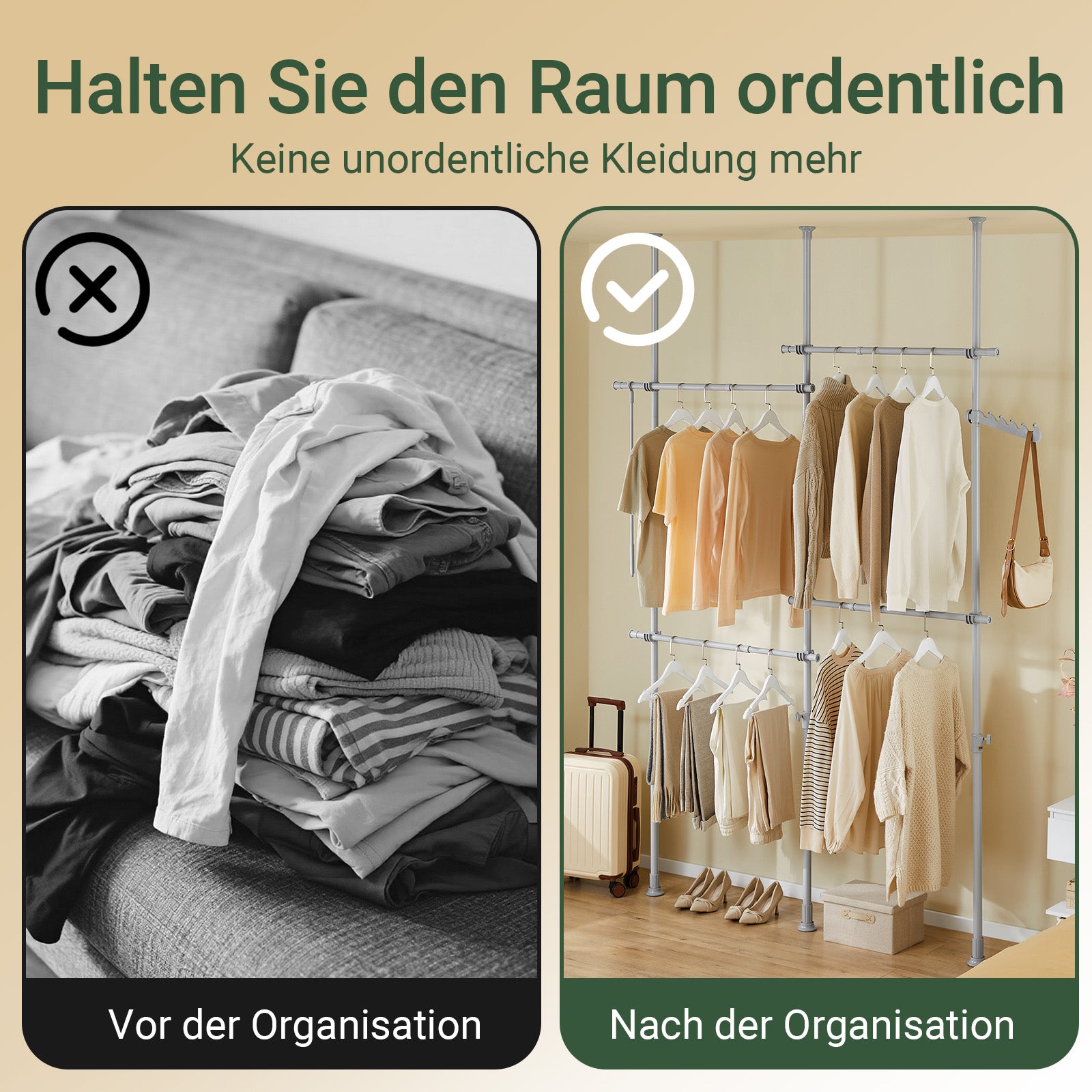 SoBuy | Teleskop Kleiderstange | Kleiderstangen System | Regalsystem | Hellgrau | KLS03-II-HG