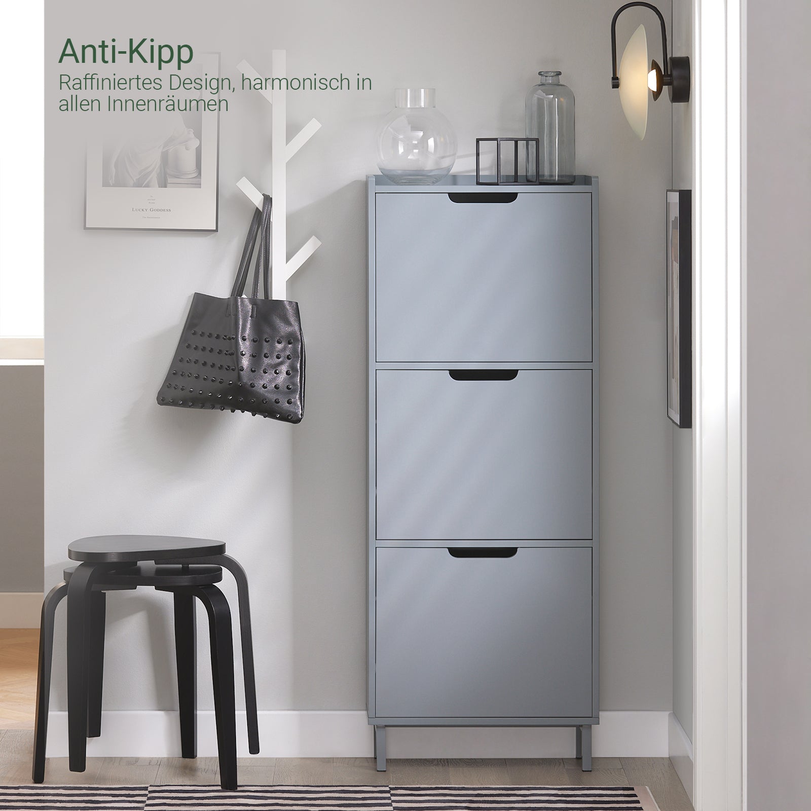 SoBuy | Schuhkipper mit 3 Klappen | Schuhschrank | Schuhkommode | Hellgrau | FSR151-H-HG