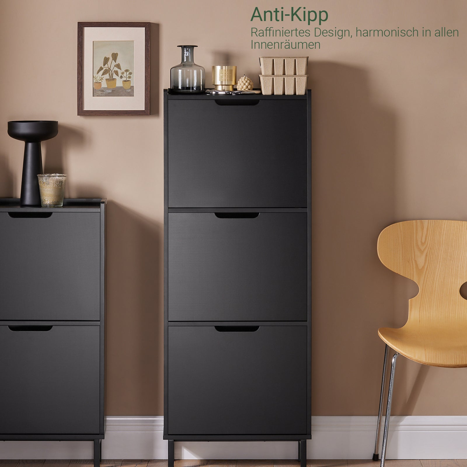 SoBuy | Schuhkipper mit 3 Klappen | Schuhschrank | Schuhkommode | Schwarz | FSR151-H-SCH