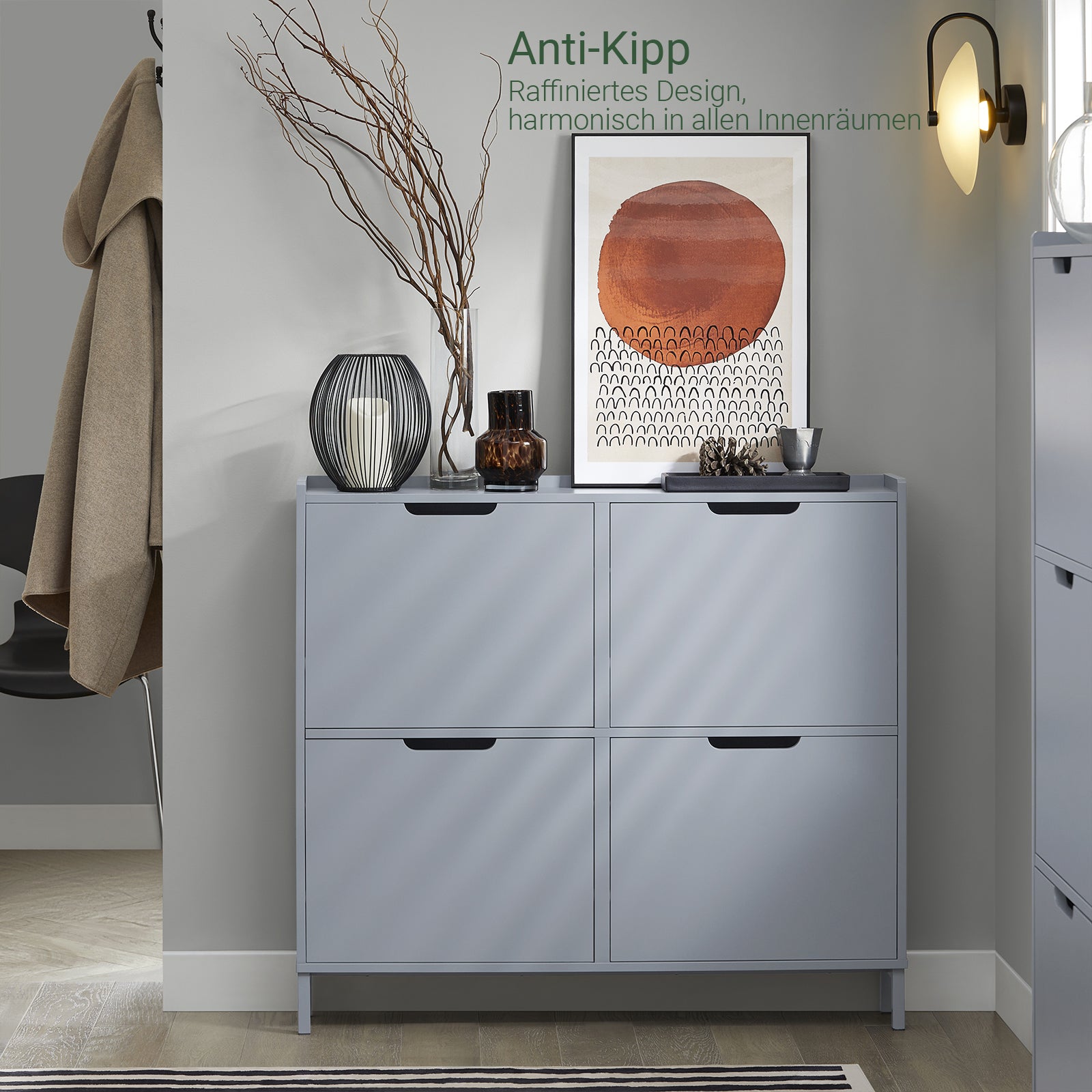 SoBuy | Schuhkipper | Schuhschrank mit 4 Klappen | Schuhkommode | Hellgrau | FSR100-HG