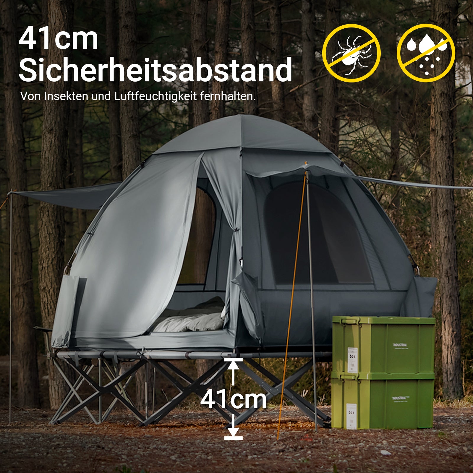 SoBuy | 7in1-Zelt Campingzelt | 2 Personen | Outdoor | Feldbett Hellgrau | 193x188x145cm | OGS32-L-HG