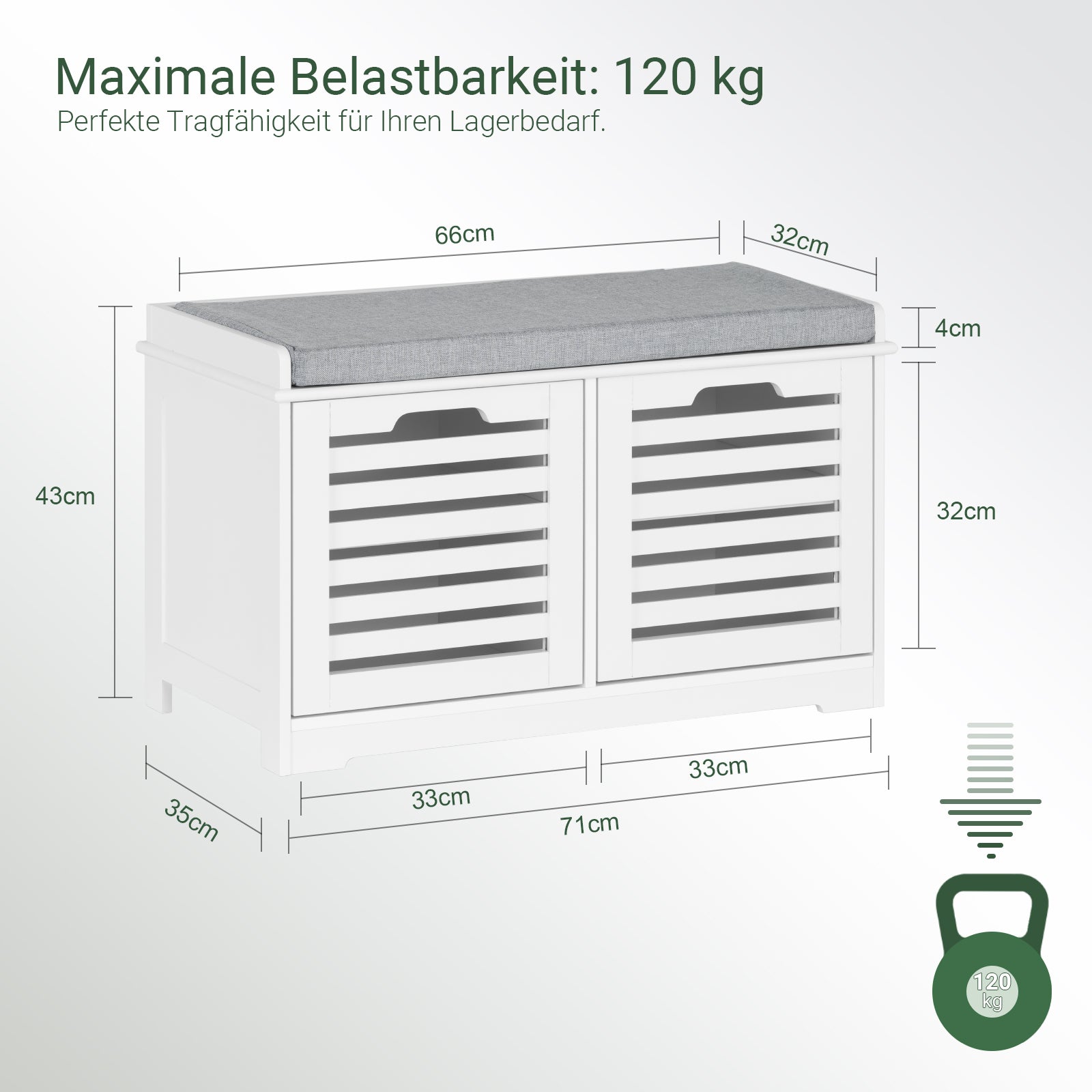 SoBuy | Schuhbank mit Sitzfläche | Sitzkommode mit 2 Türen | Schuhtruhe | Weiß | FSR23-II-W
