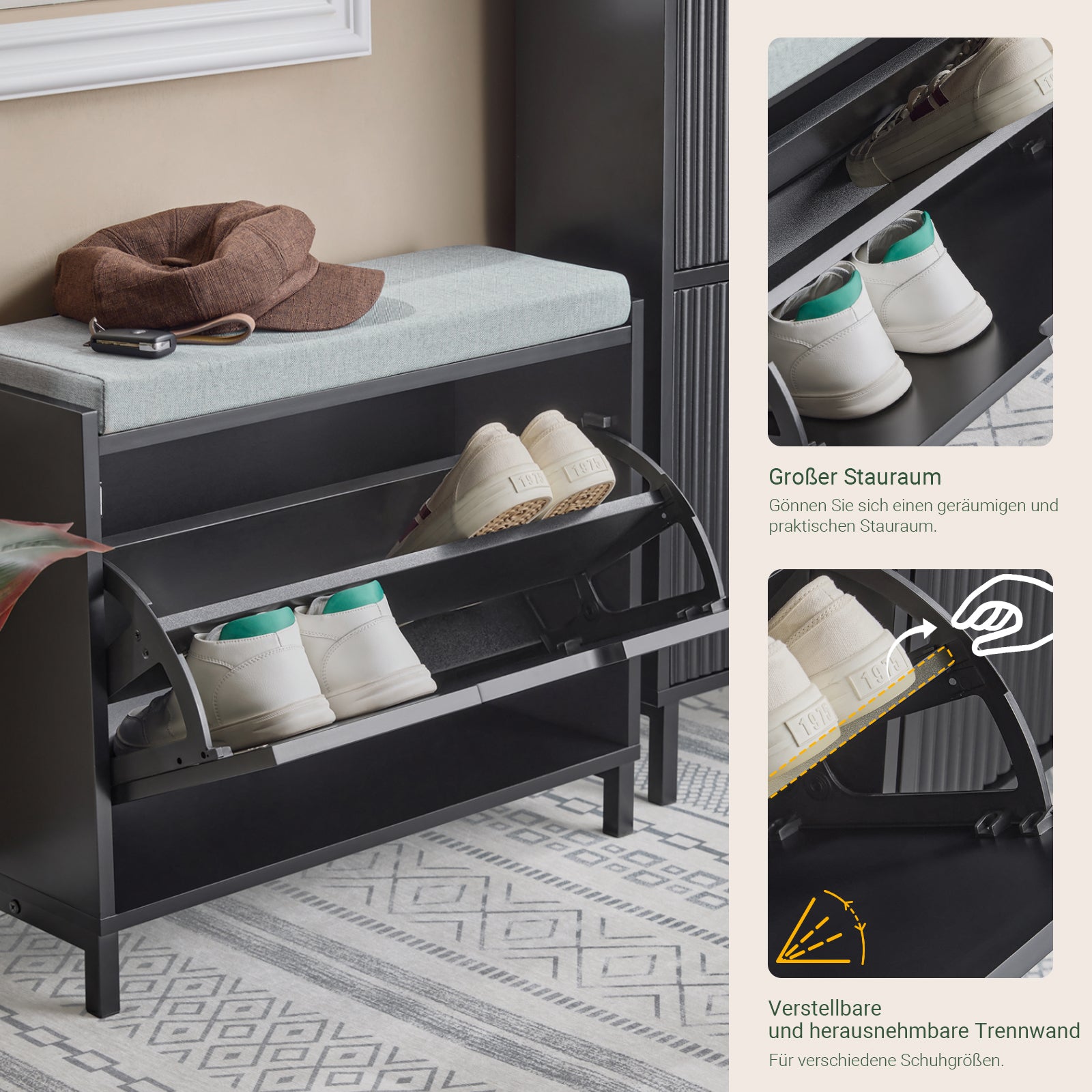 SoBuy | Schuhkipper mit 1 Klappe | Schuhschrank schmal | Schuhkommode | Schwarz | FSR151-K-SCH