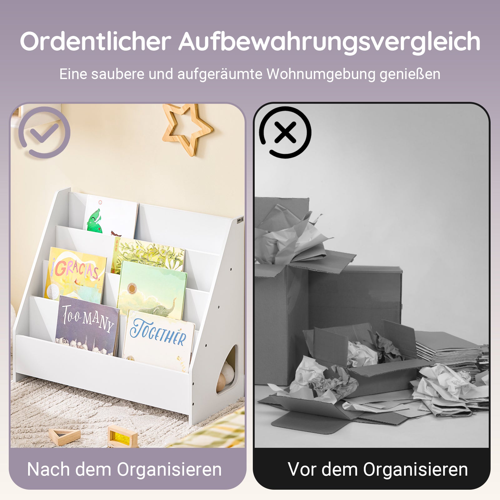 SoBuy | Kinderbücherregal Büchergestell für Kinder | Weiß | 70x60x30cm | KMB32-K-W