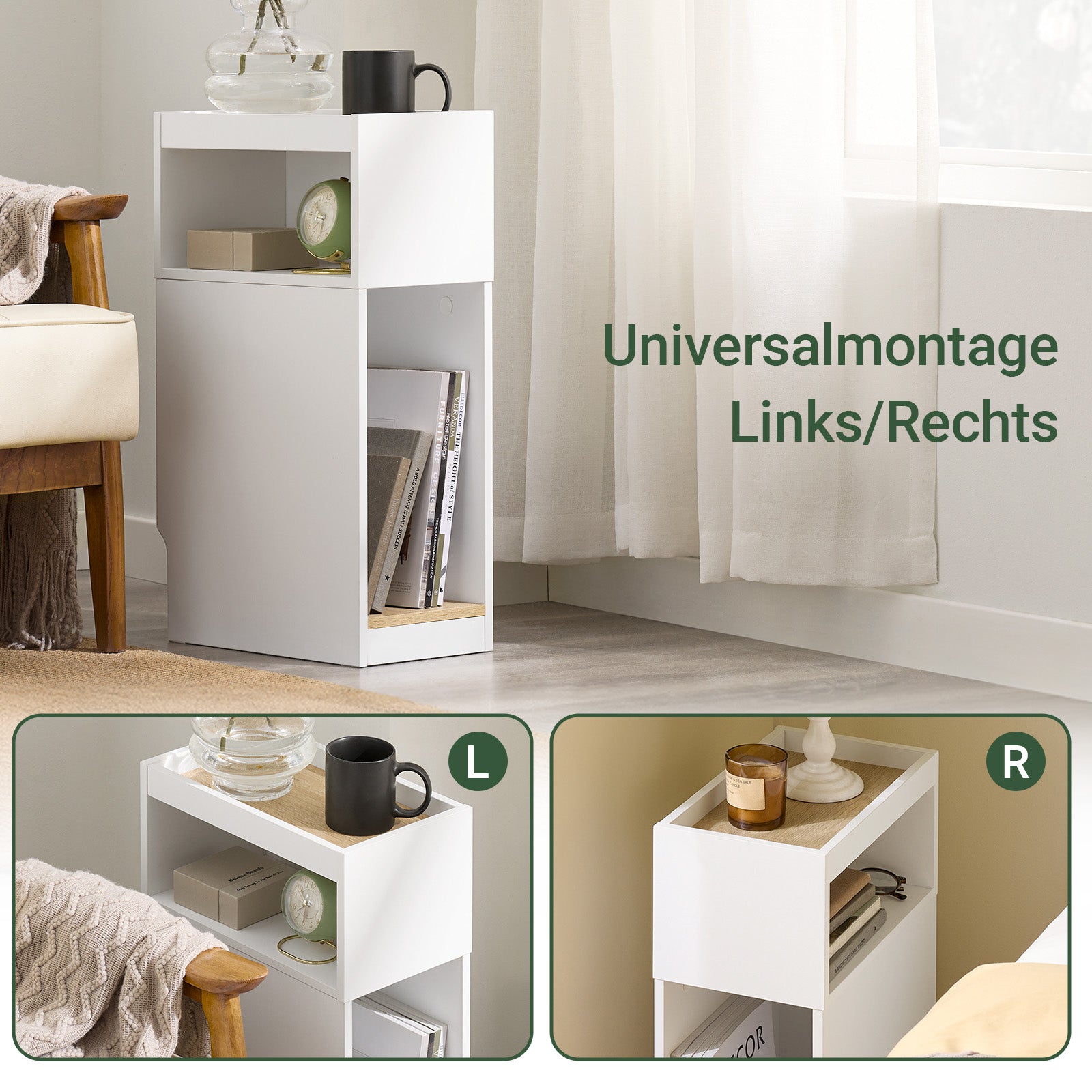 Vorverkauf | SoBuy | Schmaler Nachttisch | mit Schublade und Ablage | Weiß-Natur | FBT171-WN