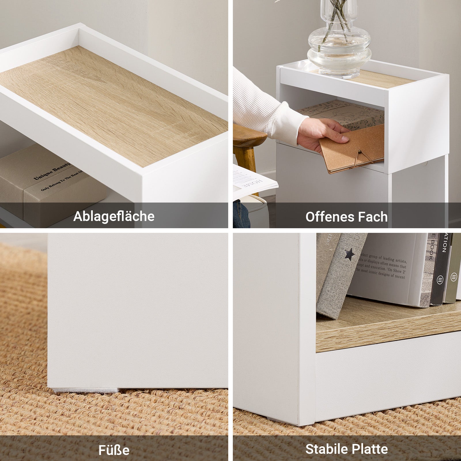 SoBuy | Schmaler Nachttisch | mit Schublade und Ablage | Weiß-Natur | FBT171-WN