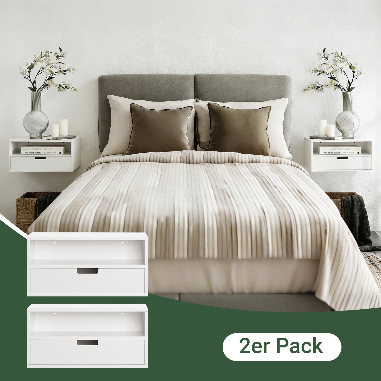 SoBuy | 2er Set Nachttisch | Nachtregal | Schweberegal | Wandschrank | NKD03-Wx2