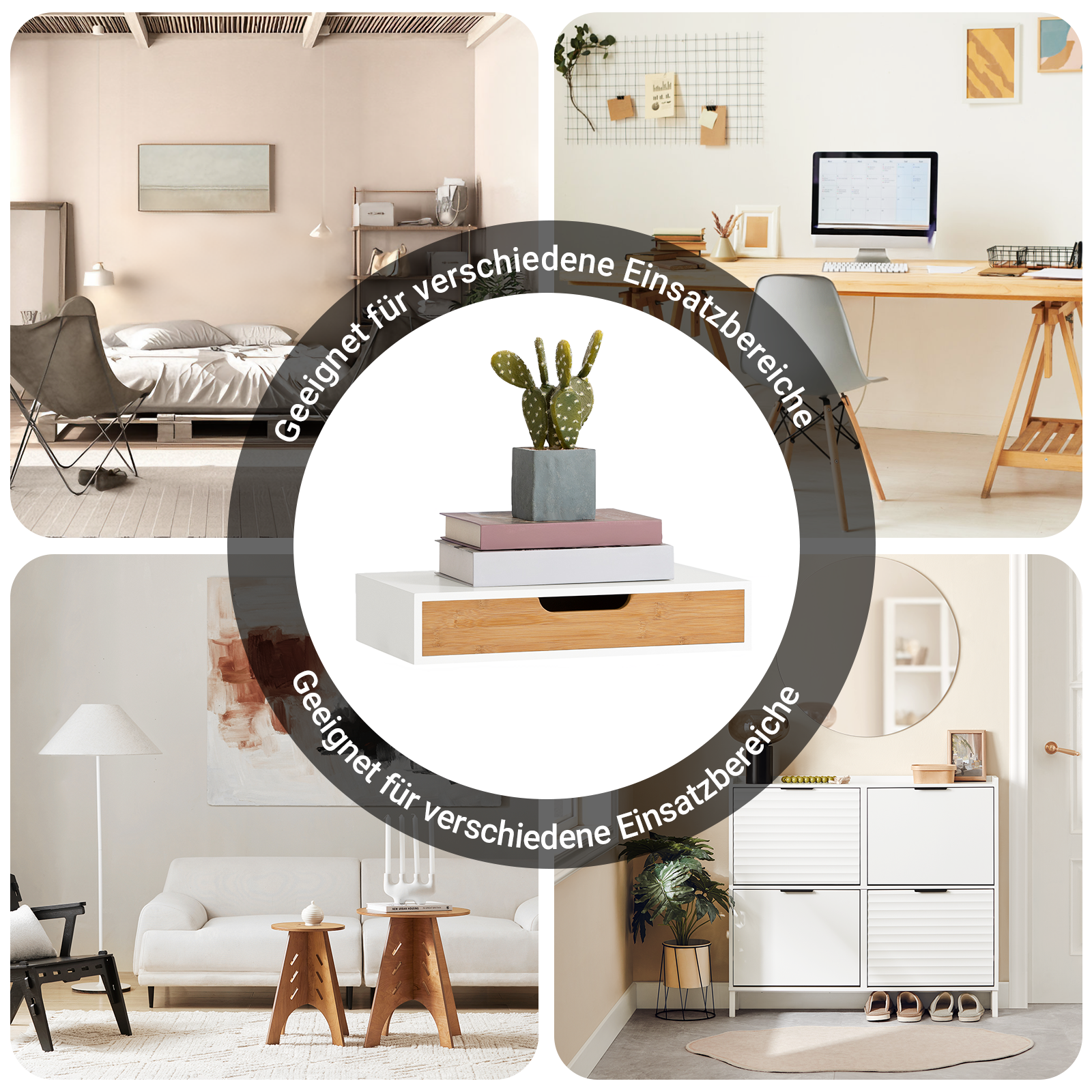 SoBuy | 2er Set Schweberegal Weiß | Hängeschublade | Wandschublade Bambus | FRG92-WNx2