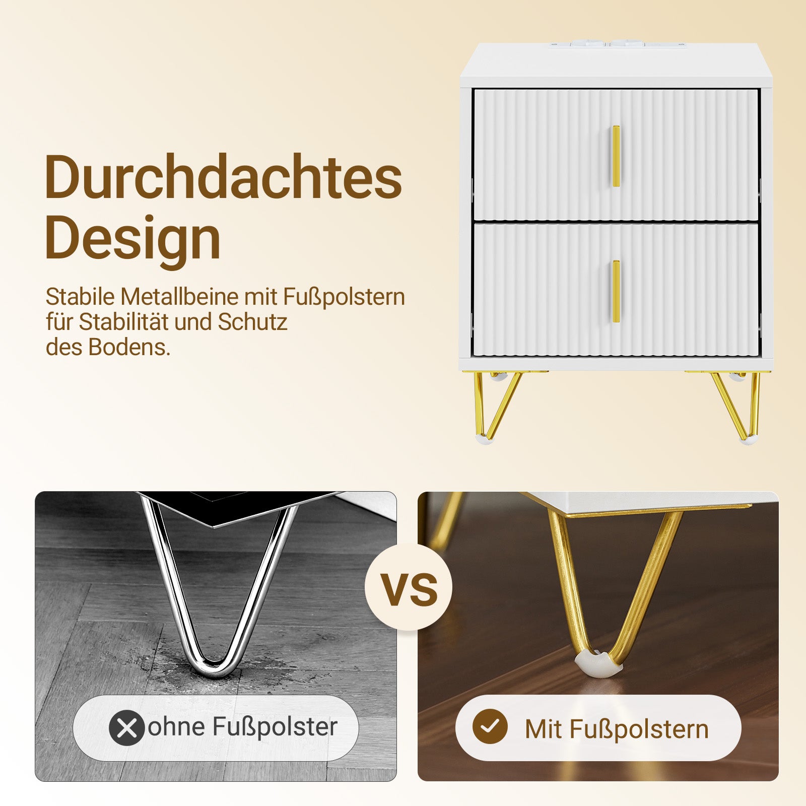 SoBuy | Nachttisch mit 2 Schubladen | Ladefunktion | USB und Type-C | Weiß | FBT115-E-W