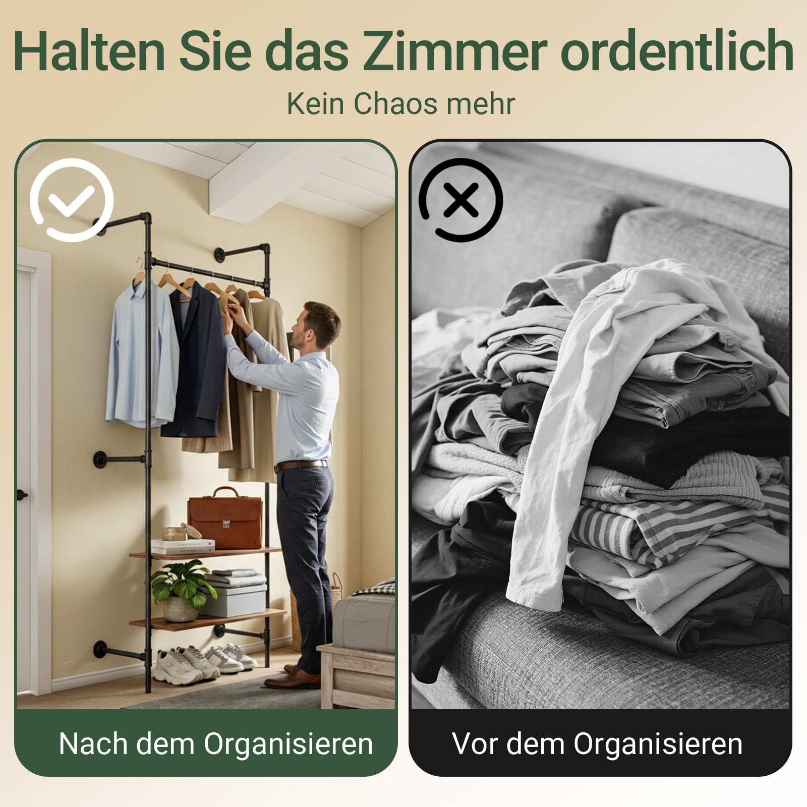 SoBuy Kleiderstange Wandmontage mit 2 MDF Regalböden 45kg Tragkraft Schwarz KLS20-SCH