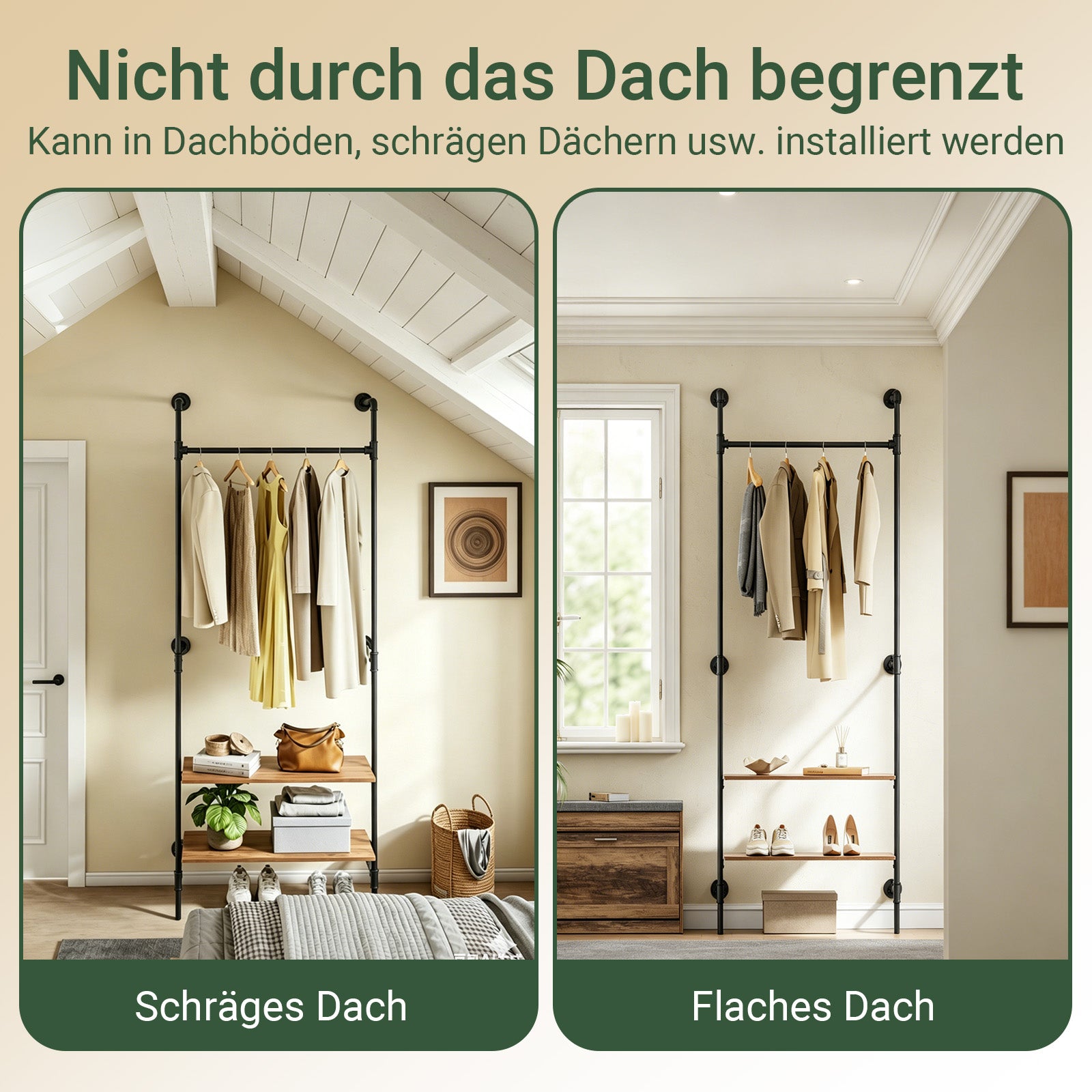 SoBuy Kleiderstange Wandmontage mit 2 MDF Regalböden 45kg Tragkraft Schwarz KLS20-SCH