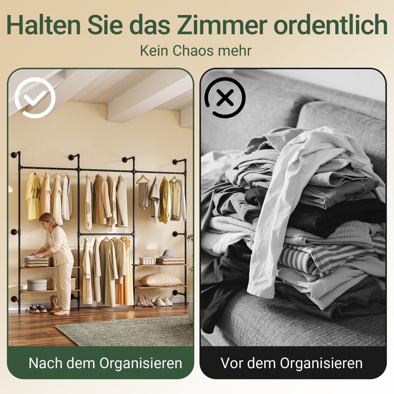 SoBuy Kleiderstange Wandmontage mit 4 MDF Regalböden 120kg Tragkraft Schwarz KLS19-SCH