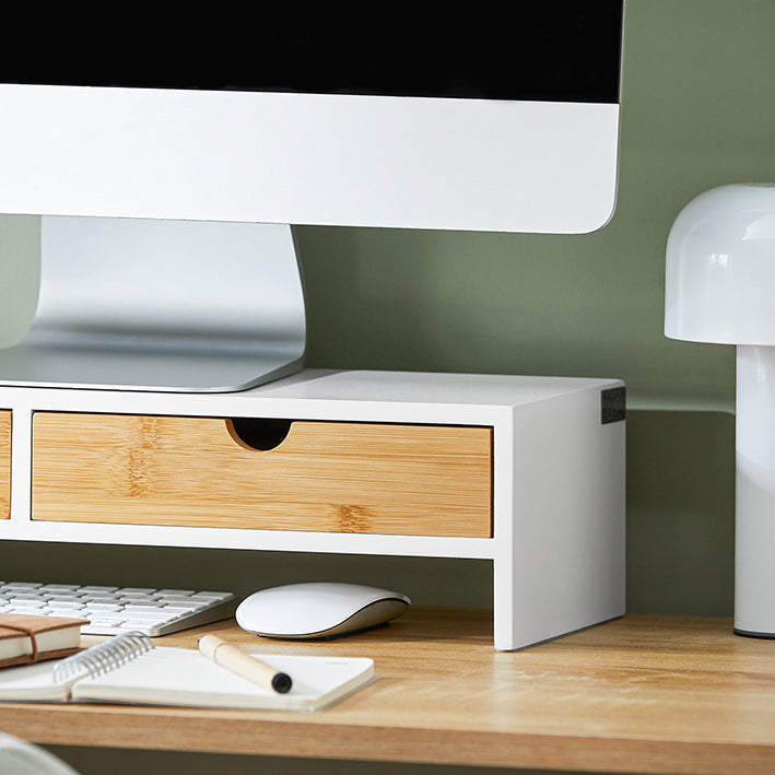 SoBuy | Monitorerhöhung | Monitorständer mit Schubladen | Weiß-Natur | BBF02-WN