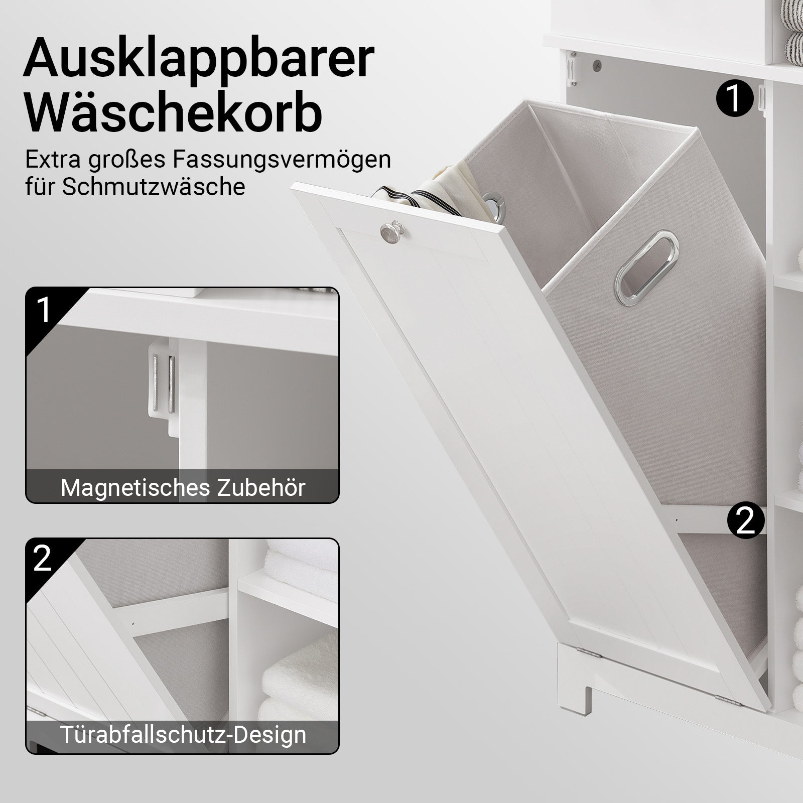 SoBuy | Hochschrank | mit ausklappbarem Wäschesack | Badschrank | Badregal | Weiß | BZR104-W