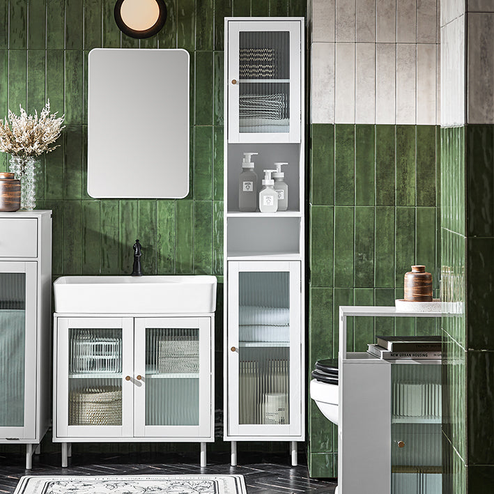 SoBuy | Bad Hochschrank | Badschrank mit Glastür | Badregal | Weiß | BZR118-W