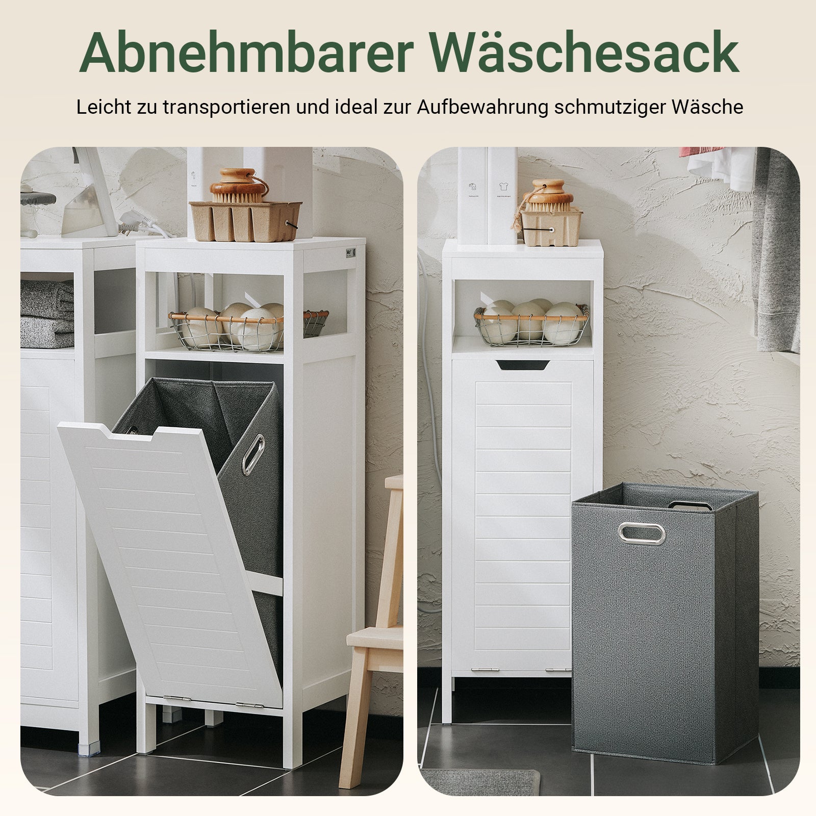 SoBuy | Wäscheschrank | mit ausklappbarem Wäschesack | Wäschesammler | Badschrank | Weiß | BZR122-W