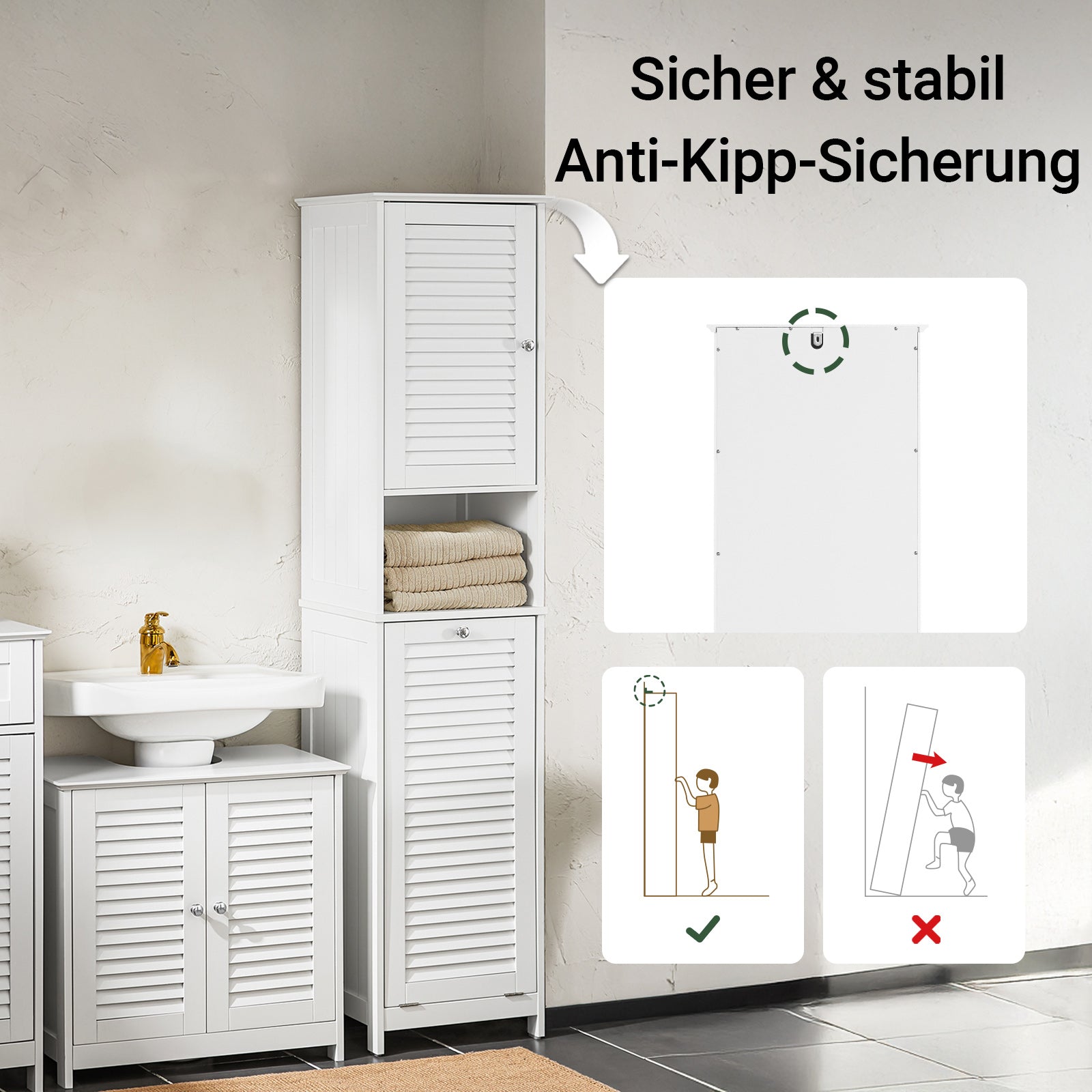 SoBuy | Hochschrank | mit ausklappbarem Wäschesack | schmal Wäscheschrank | Badregal | Weiß | BZR124-W