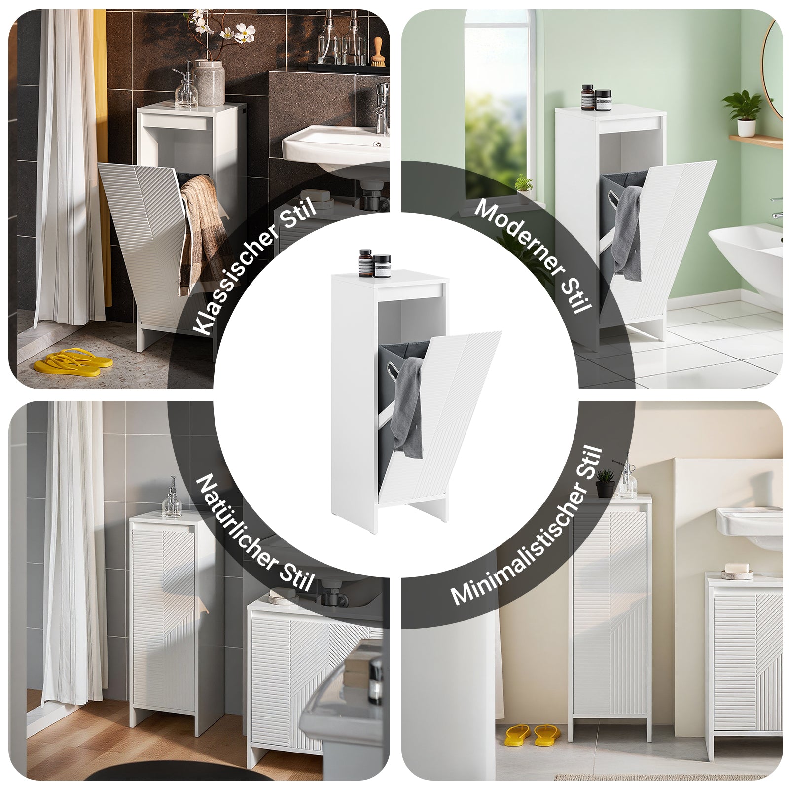 Vorverkauf | SoBuy | Wäscheschrank mit Wäschesack | Wäschesammler | Wäschekorb Weiß | BZR154-W