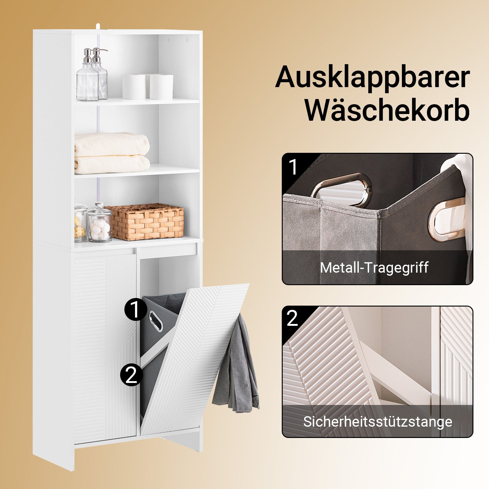 SoBuy | Badschrank mit 2 Wäschesäcken | Hochschrank | Wäscheschrank | Weiß | BZR155-W