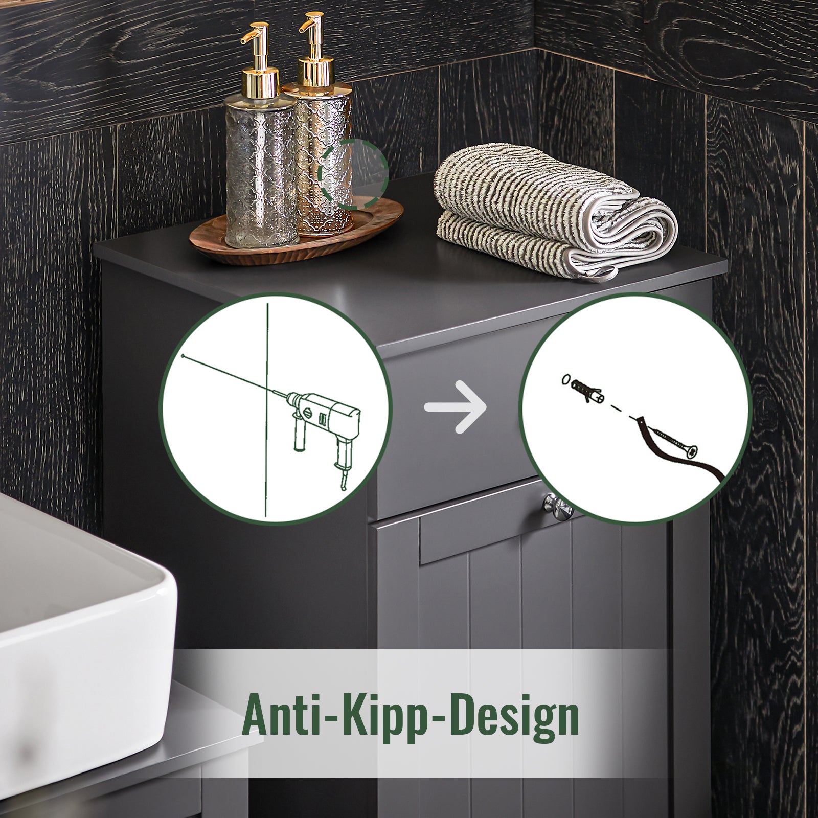 SoBuy | Wäscheschrank mit Wäschesack | Wäschesammler | Wäschekorb Dunkelgrau | BZR21-DG