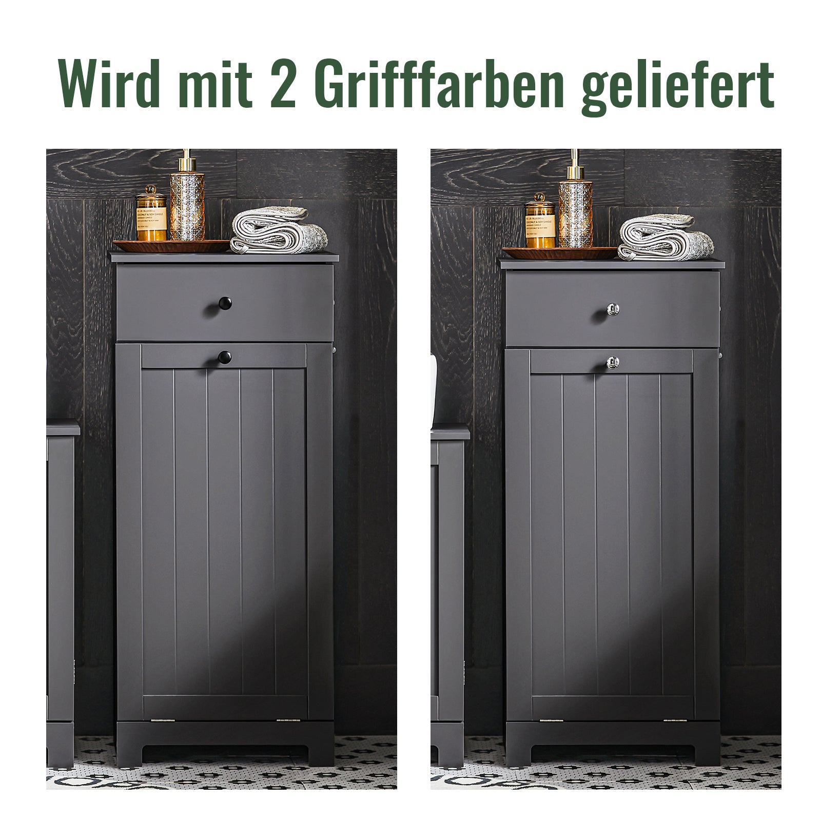 SoBuy | Wäscheschrank mit Wäschesack | Wäschesammler | Wäschekorb Dunkelgrau | BZR21-DG