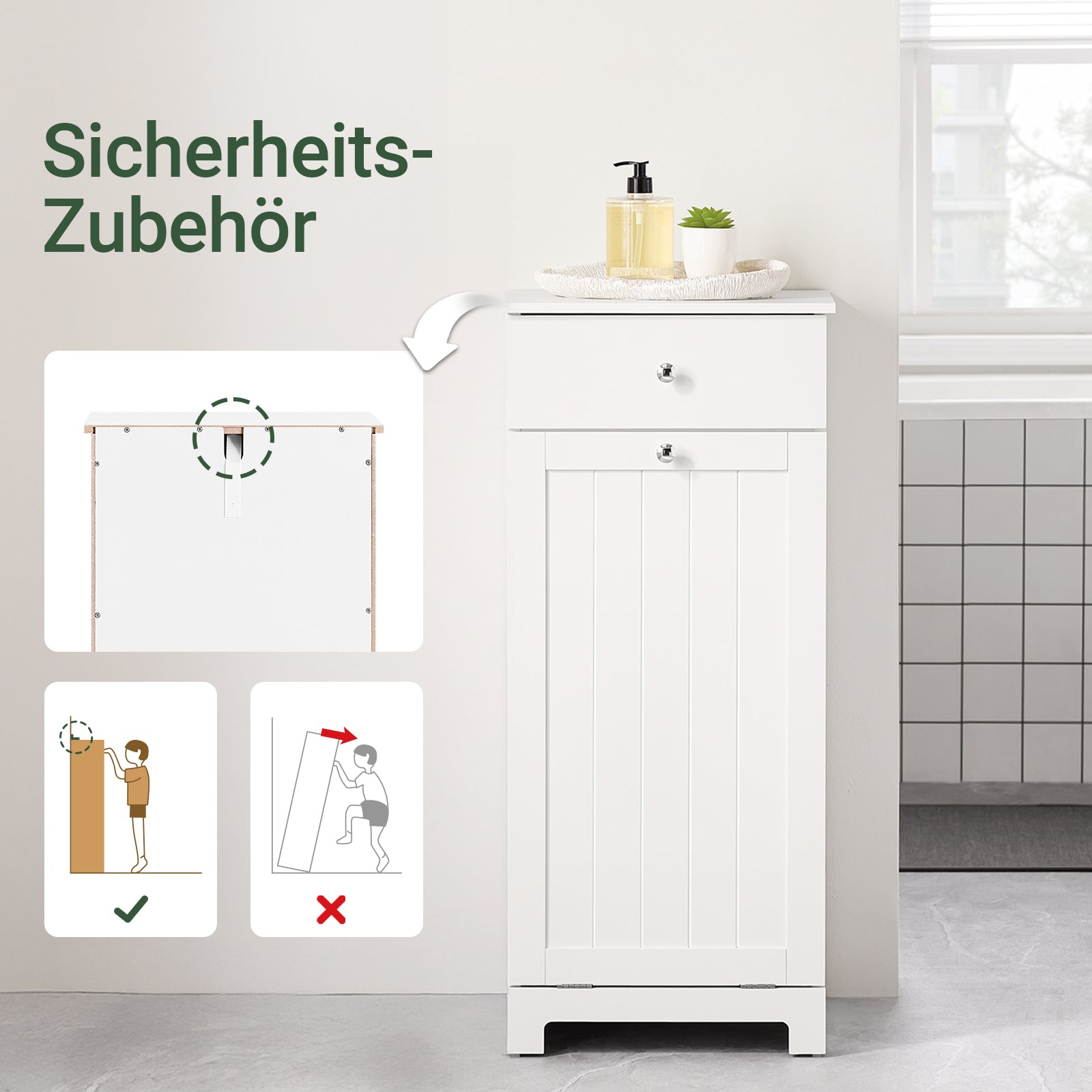 SoBuy | Wäscheschrank | mit Wäschesack | Wäschesammler | Wäschekorb Weiß | BZR21-II-W