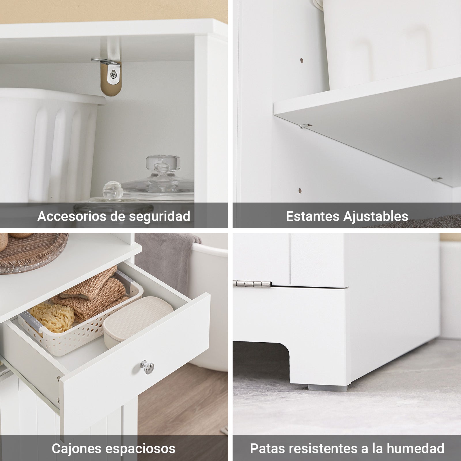 SoBuy | Badezimmerschrank | mit 1 Wäschekorb | Schublade | offenem Fach & verstellbarem | BZR216-W