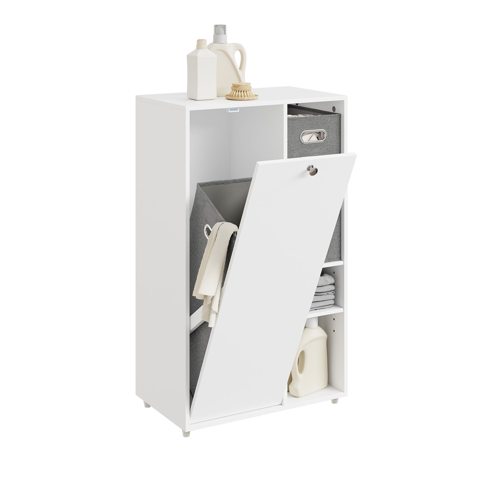 SoBuy Badezimmerschrank mit Wäschekorb schmal Weiß 50 cm 2 Stoffschubladen BZR218-W