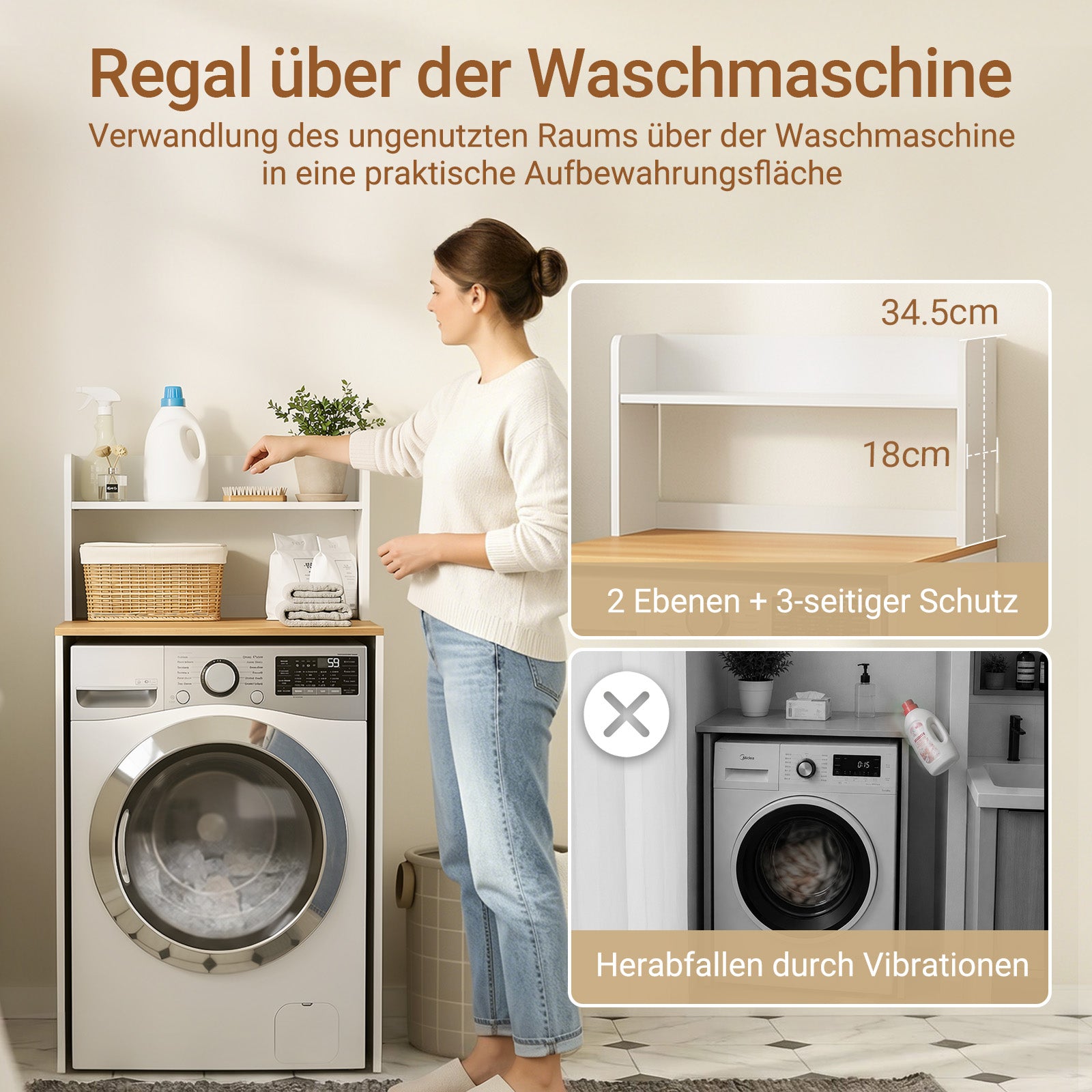 SoBuy Waschmaschinenschrank Waschküchen Organizer offenes Fach Weiß 65x60x126 cm BZR224-WN