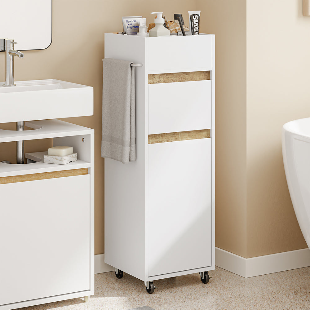 SoBuy | Badezimmer Hochschrank | Badezimmerschrank schmal Nischenregal Weiß | White | BZR225-WN