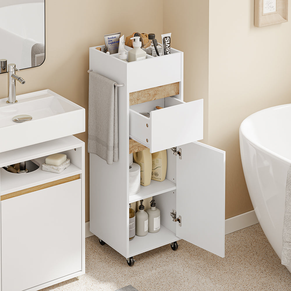 SoBuy | Badezimmer Hochschrank | Badezimmerschrank schmal Nischenregal Weiß | White | BZR225-WN
