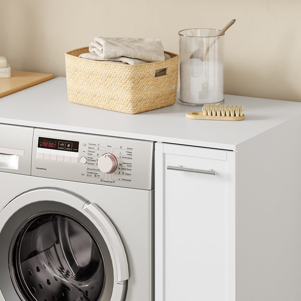 SoBuy | Waschmaschinenregal | Waschmaschinenunterschrank mit Schublade und Auszug | White | BZR229-W