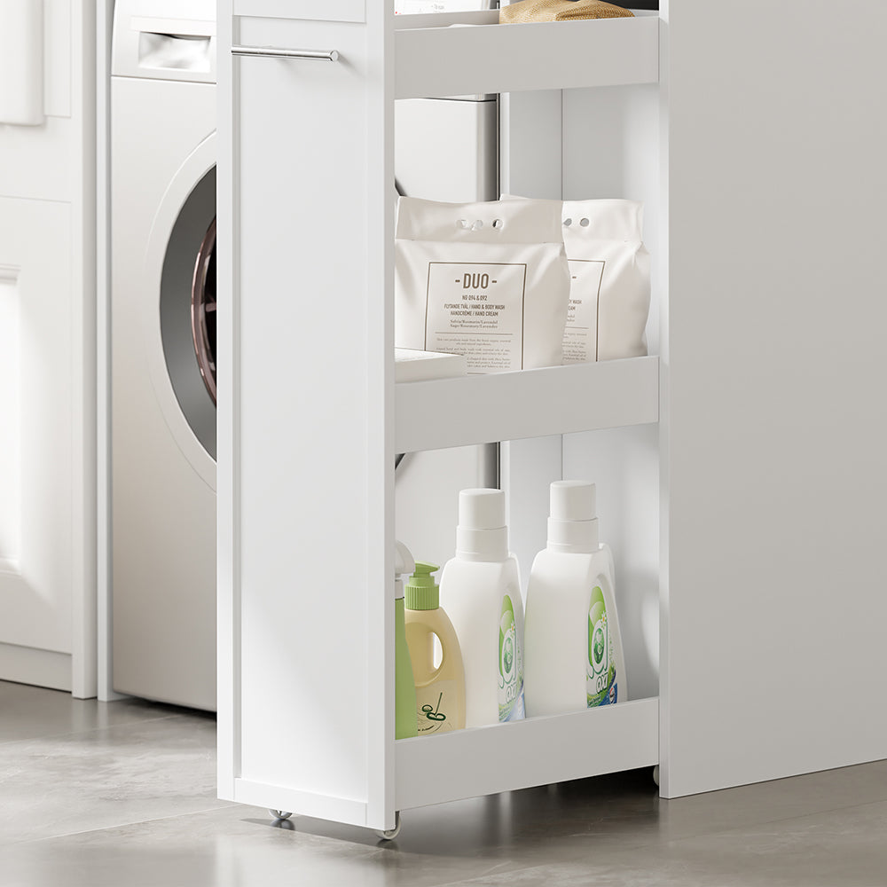 SoBuy | Waschmaschinenregal | Waschmaschinenunterschrank mit Schublade und Auszug | White | BZR229-W
