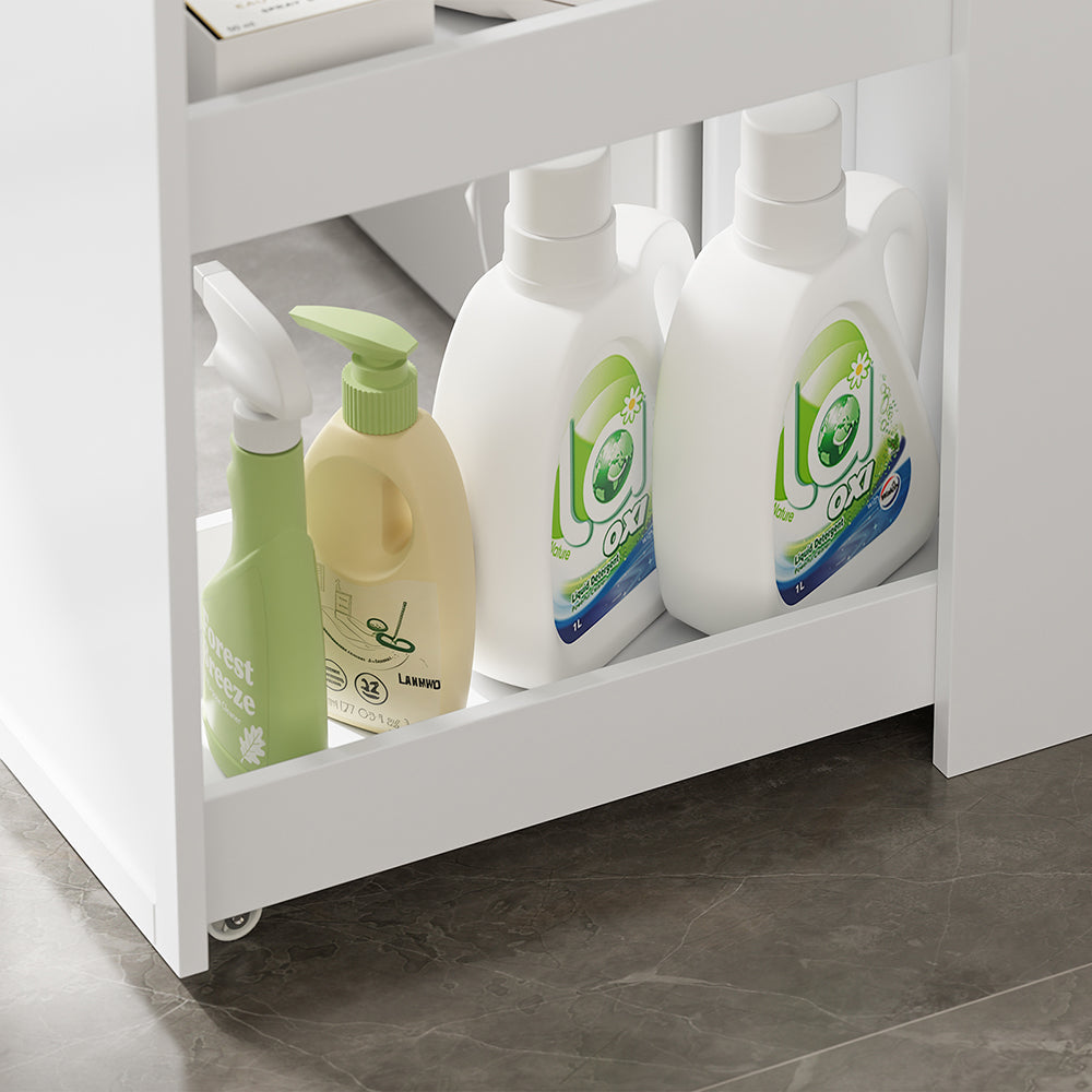 SoBuy | Waschmaschinenregal | Waschmaschinenunterschrank mit Schublade und Auszug | White | BZR229-W