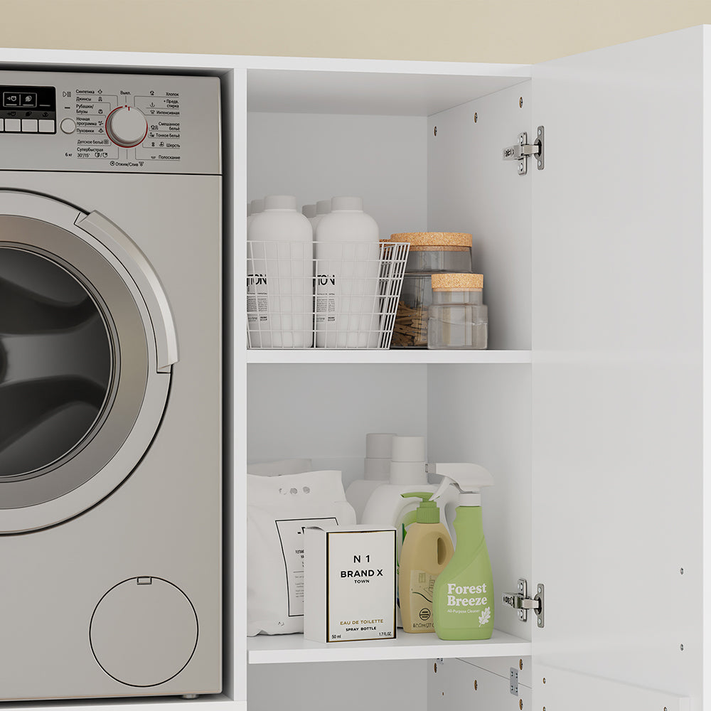 SoBuy | Wäschesammler | Waschmaschinenschrank mit Türen und Schublade | White | BZR231-W