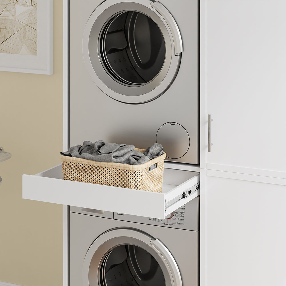 SoBuy | Wäschesammler | Waschmaschinenschrank mit Türen und Schublade | White | BZR231-W