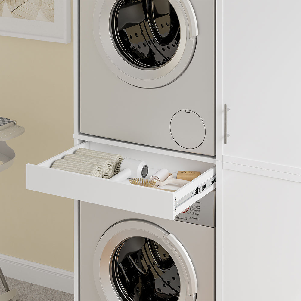 SoBuy | Wäschesammler | Waschmaschinenschrank mit Türen und Schublade | White | BZR231-W