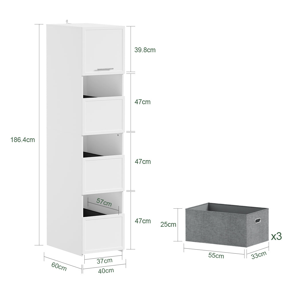 SoBuy | Wäschesammler | Mehrzweckschrank Weiß mit 4 Türen und Wäschesammler | White | BZR232-W