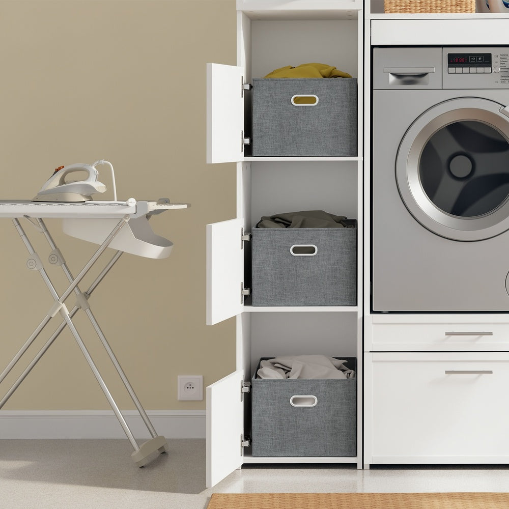 SoBuy | Wäschesammler | Mehrzweckschrank Weiß mit 4 Türen und Wäschesammler | White | BZR232-W