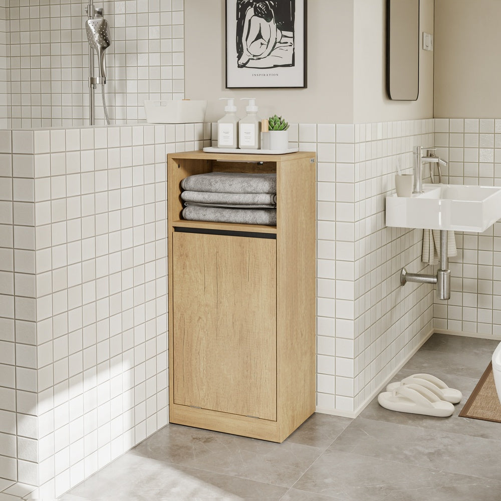 SoBuy Wäschesammler Badezimmerschrank schmal in Light Oak Helle Eiche 40×30×90 cm BZR236-E-N