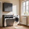 SoBuy | Badezimmerschrank mit 2 Wäschesäcken | Wäschesammler | Wäschekorb Dunkelgrau | 78x90x38cm | BZR33-II-DG