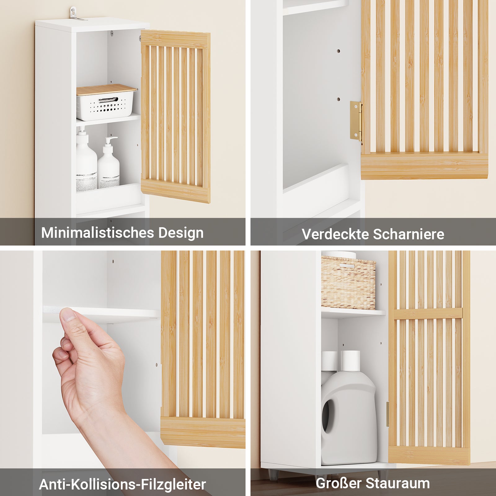 SoBuy Bad Hochschrank mit Verstellbare Ablagen | schmal Weiß 20x180x20cm BZR34-BW